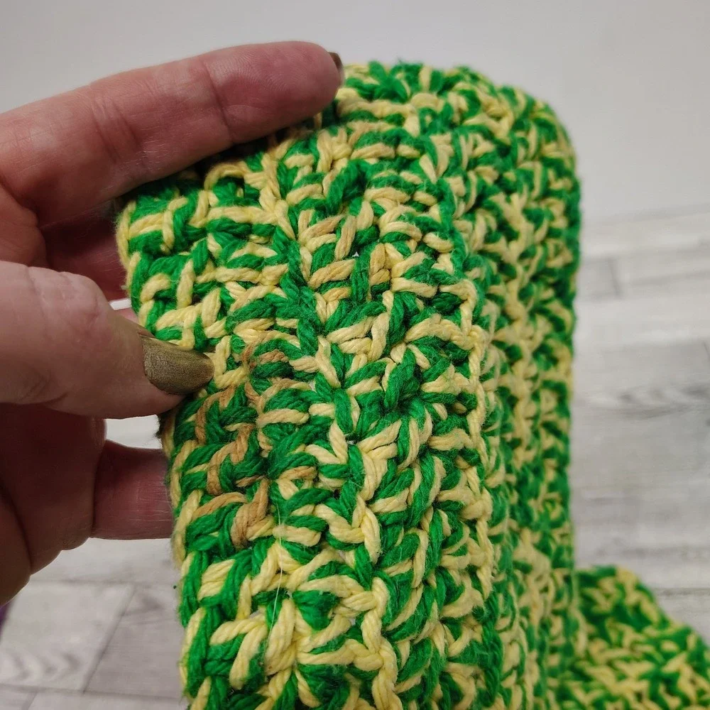 Bundled Set of 2 Handmade Crochet Potholders Green and Yellow Kitchen Decor